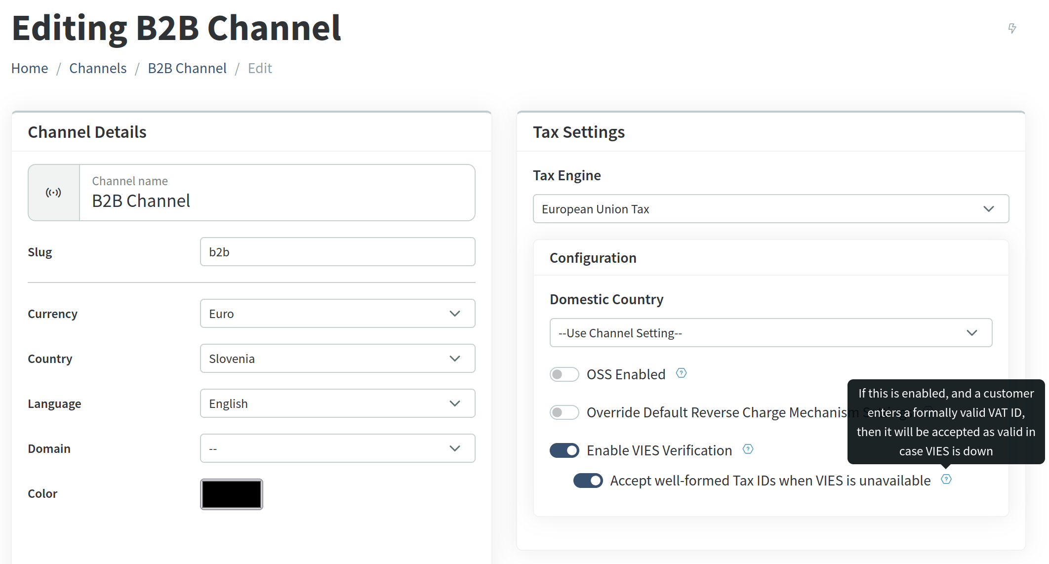 Channel VIES Settings