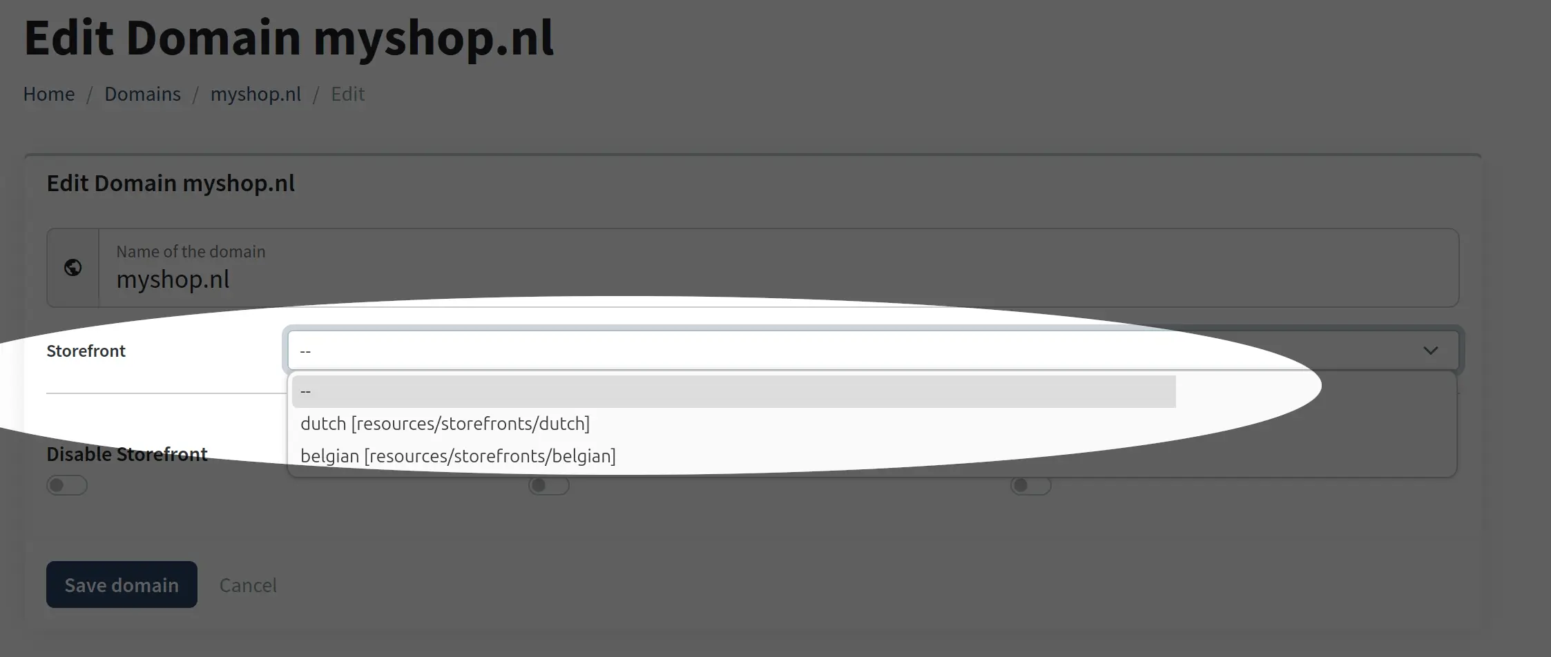 Set Domain Storefront